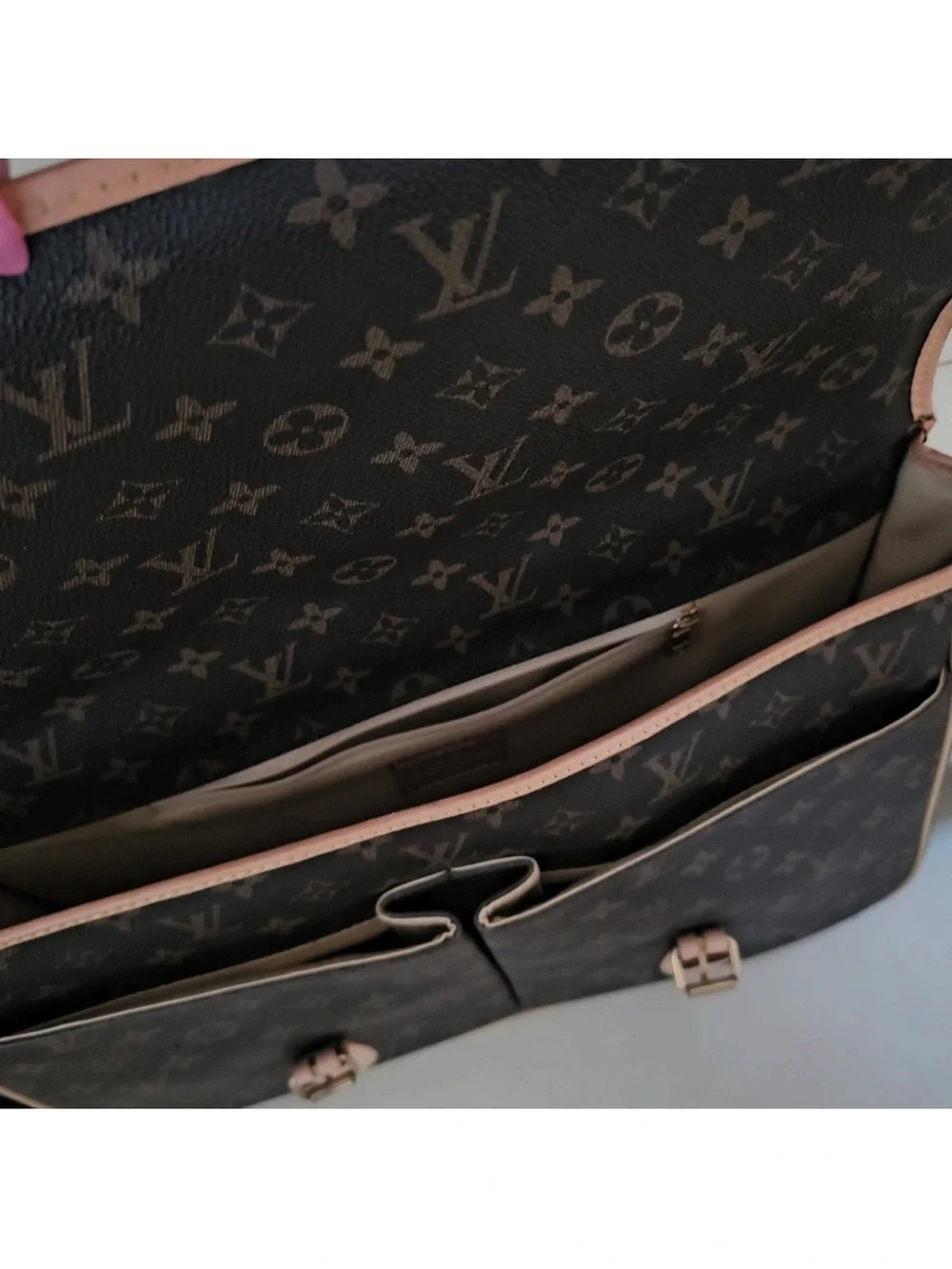 LV Brown Monogram Canvas Messenger Bag with Natural Vachetta Trim